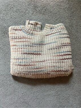 American Eagle Outfitters Cream Oversized Sweater with Muted Multi-Color Accents